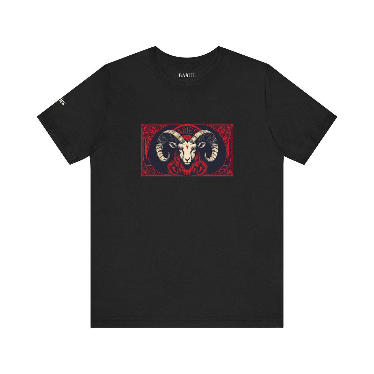 Ariete - T-shirt Zodiaco gotico. Grafica rossa sul davanti. Zodiaco nell'ombra.