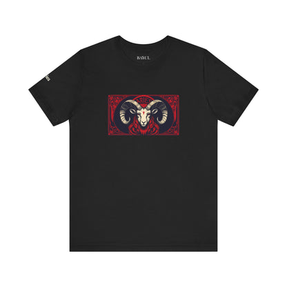 Ariete - T-shirt Zodiaco gotico. Grafica rossa sul davanti. Zodiaco nell'ombra.