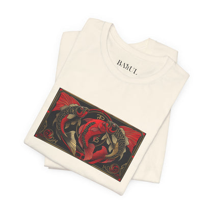 Pesci - T-shirt Zodiaco gotico. Grafica rossa sul davanti. Zodiaco nell'ombra.