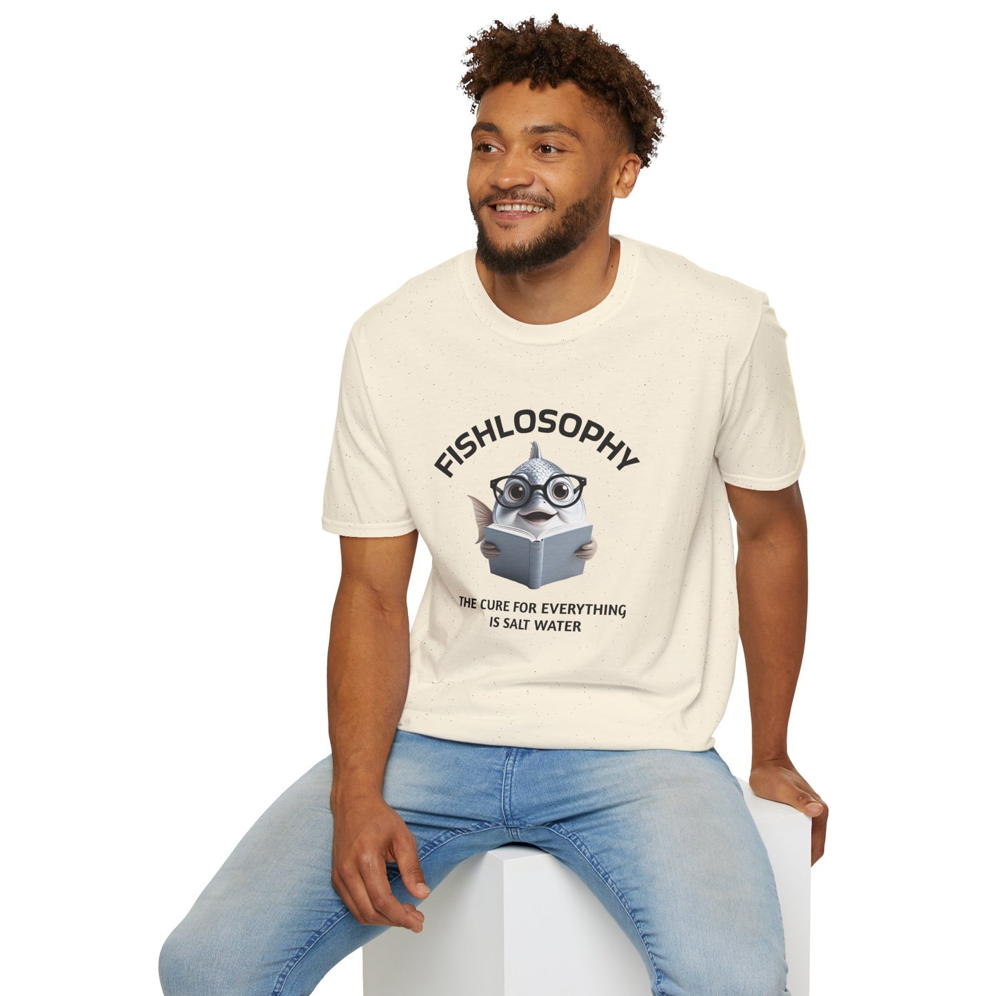 Maglietta unisex Fishlosophy - Design con vibrazioni oceaniche e domande sulla vita - La cura per tutte le malattie è l'acqua salata.