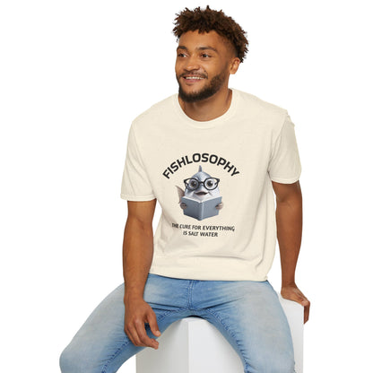 Maglietta unisex Fishlosophy - Design con vibrazioni oceaniche e domande sulla vita - La cura per tutte le malattie è l'acqua salata.