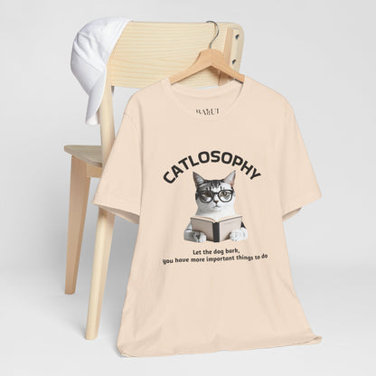 Maglietta a maniche corte unisex Catlosophy – Design "Lascia che il cane abbai"