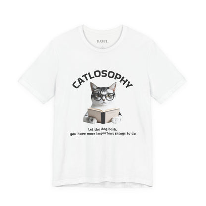 Maglietta a maniche corte unisex Catlosophy – Design "Lascia che il cane abbai"