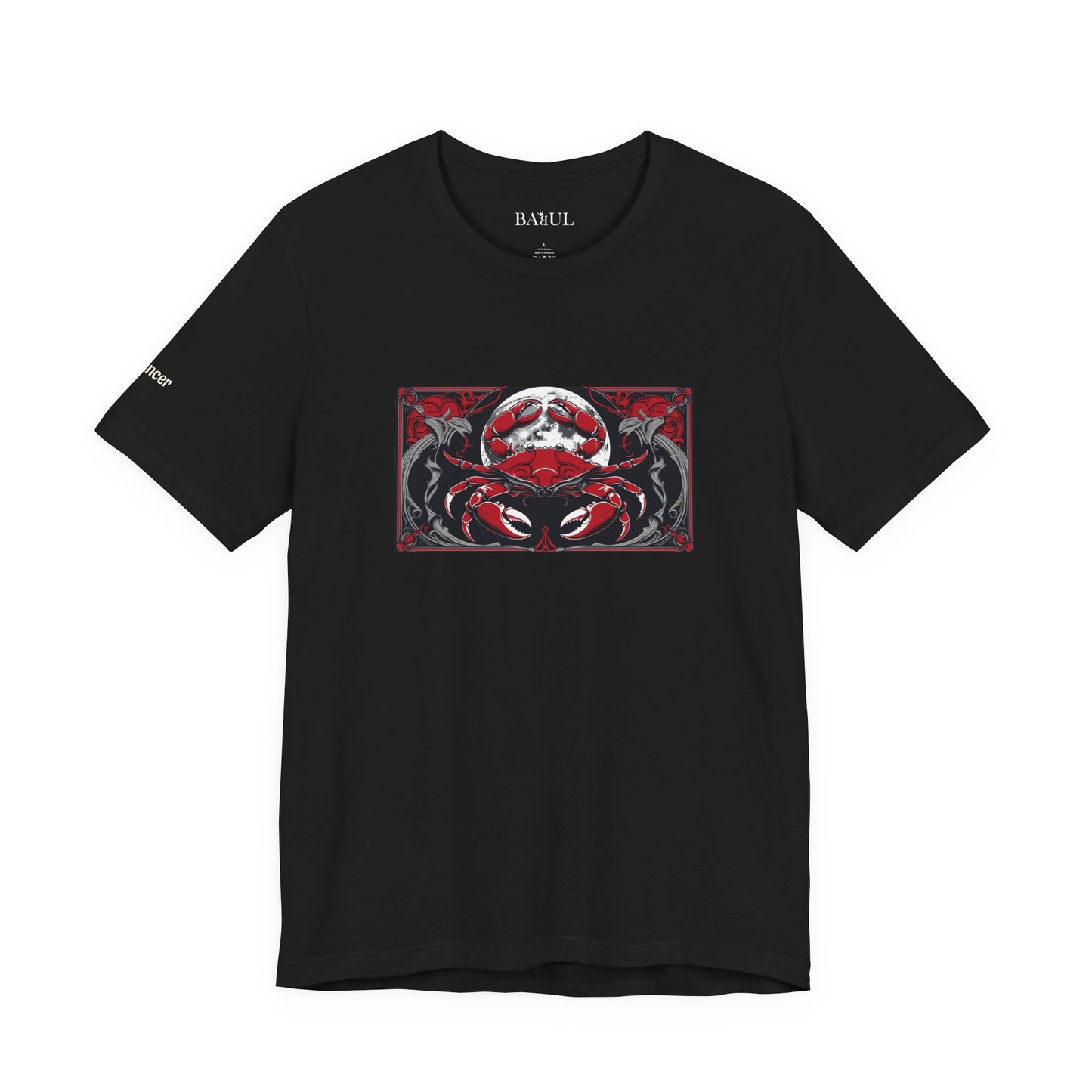 Cancro - T-shirt Zodiaco gotico. Grafica rossa sul davanti. Zodiaco nell'ombra.