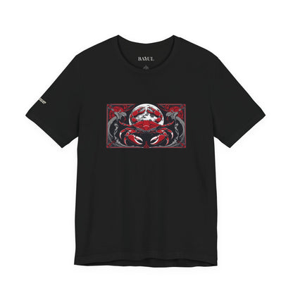 Cancro - T-shirt Zodiaco gotico. Grafica rossa sul davanti. Zodiaco nell'ombra.