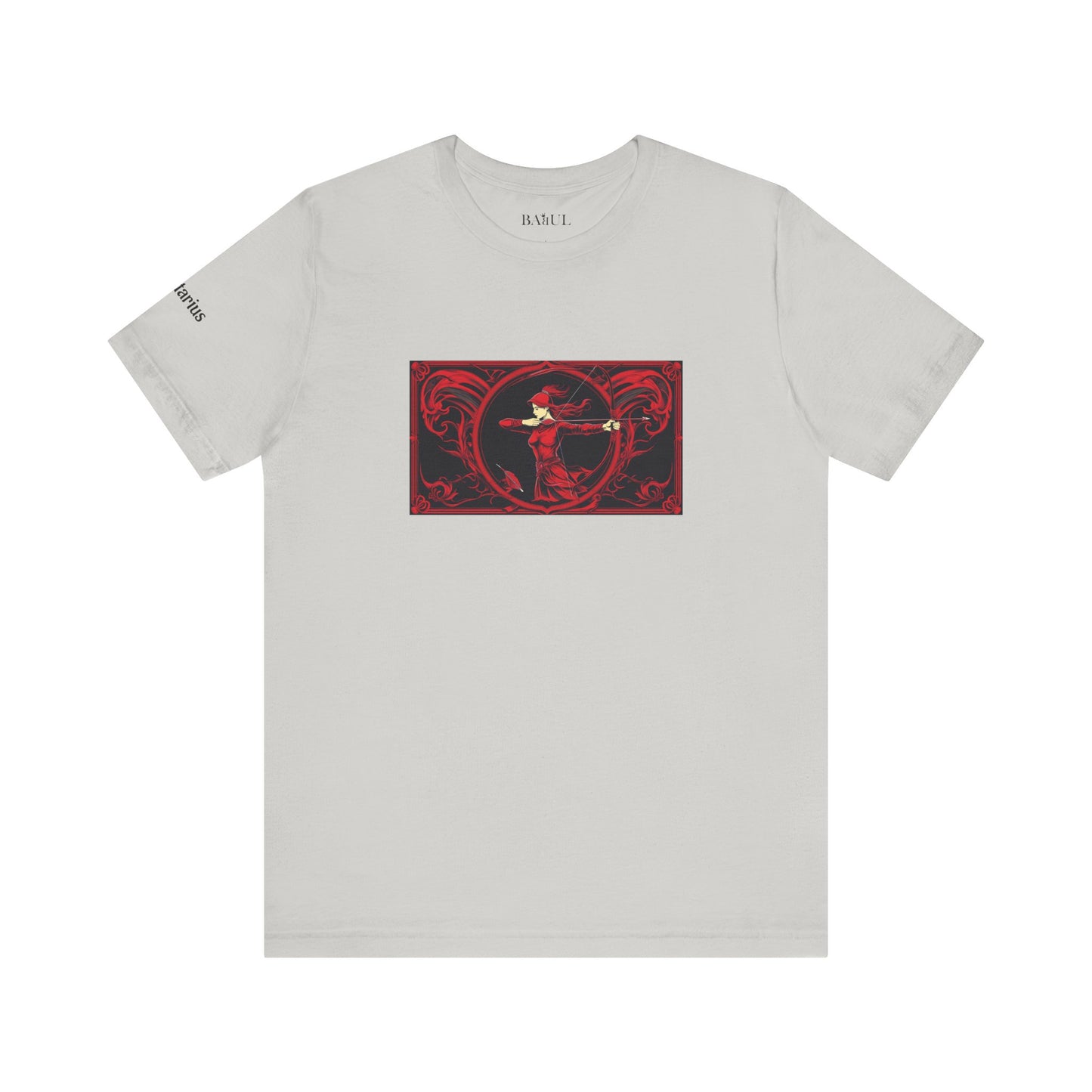 Sagittario - T-shirt Zodiaco gotico. Grafica rossa sul davanti. Zodiaco nell'ombra.