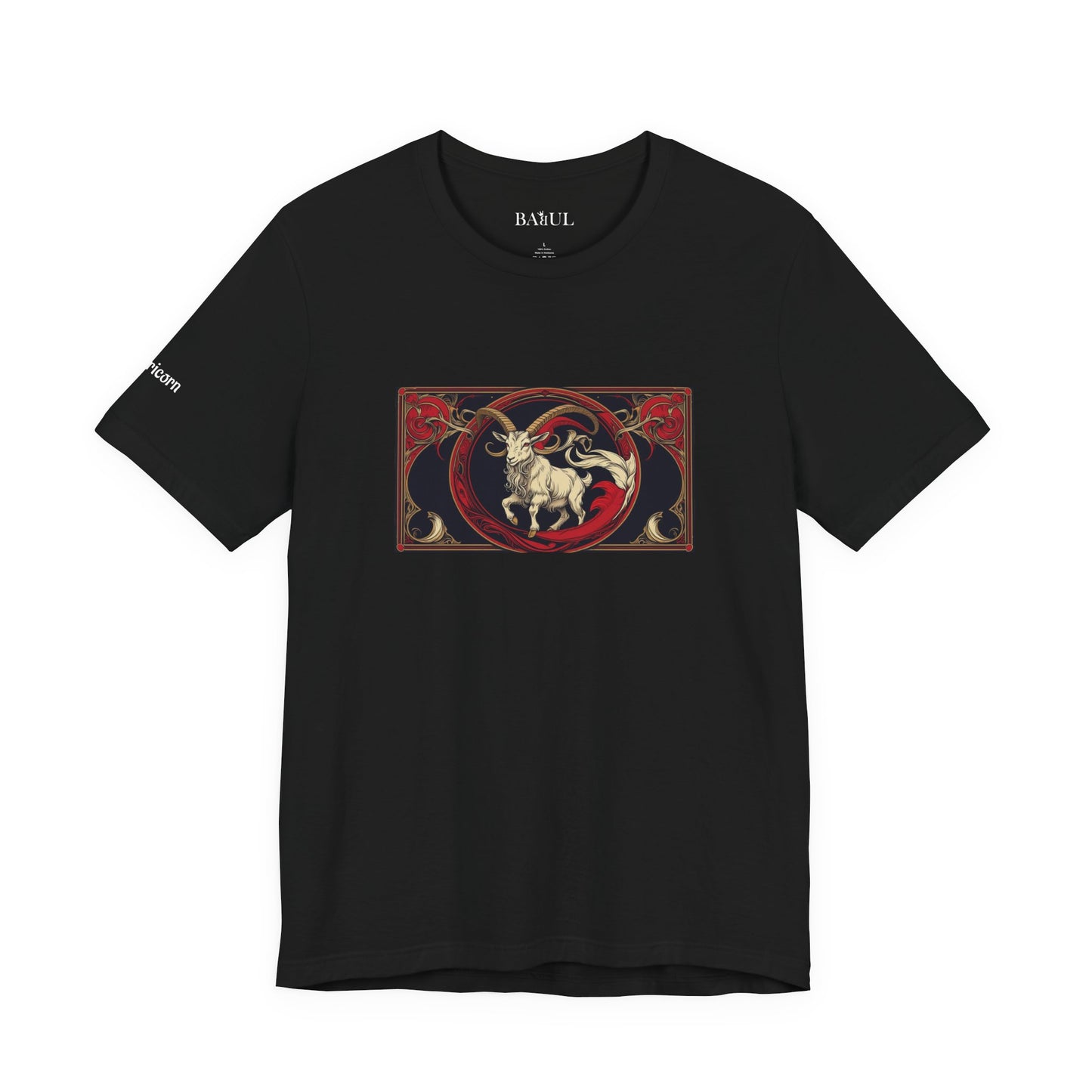 Capricorno - T-shirt Zodiaco gotico. Grafica rossa sul davanti. Zodiaco nell'ombra.