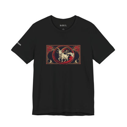 Capricorno - T-shirt Zodiaco gotico. Grafica rossa sul davanti. Zodiaco nell'ombra.