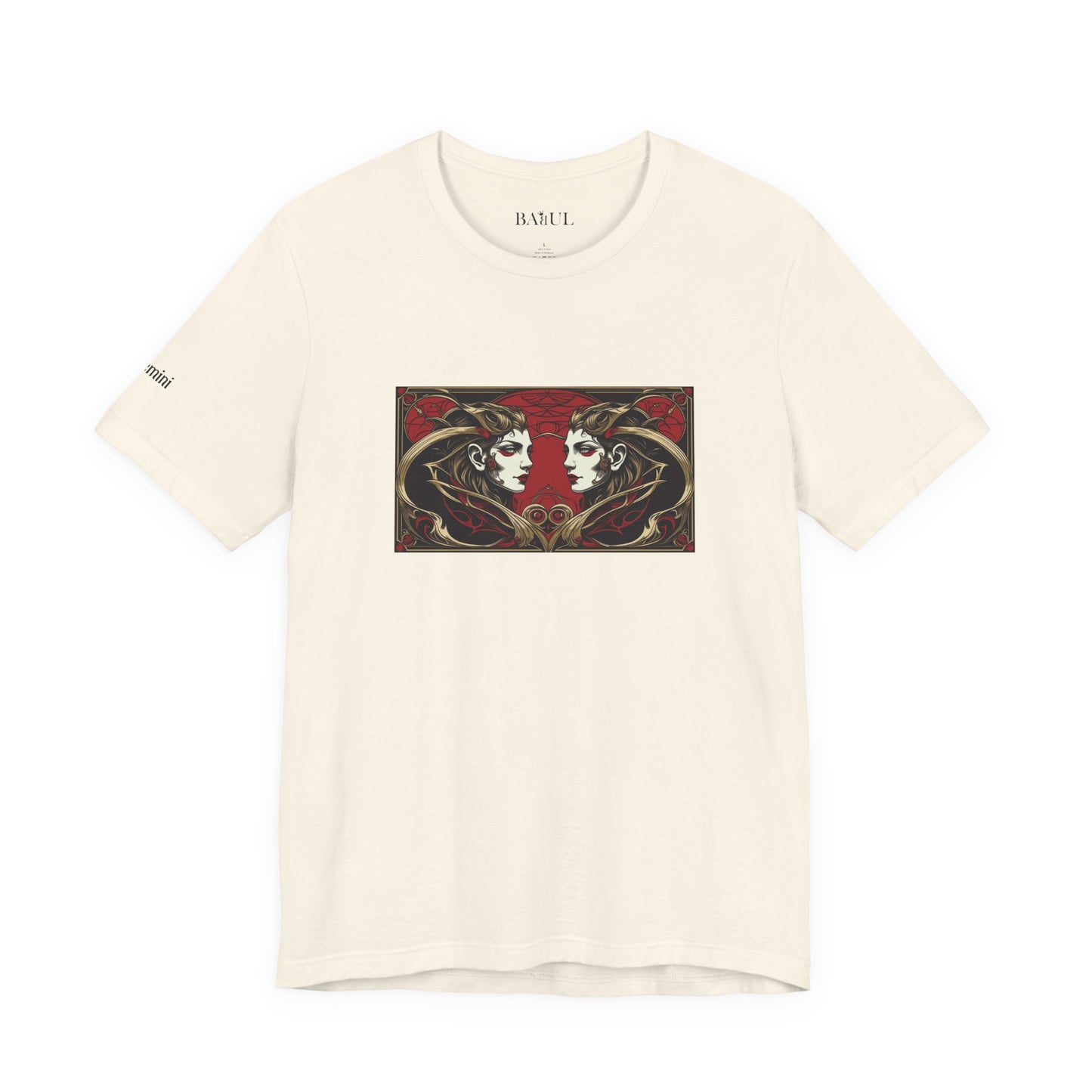Gemelli - T-shirt Zodiaco gotico. Grafica rossa sul davanti. Zodiaco nell'ombra.