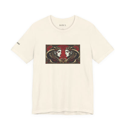 Gemelli - T-shirt Zodiaco gotico. Grafica rossa sul davanti. Zodiaco nell'ombra.