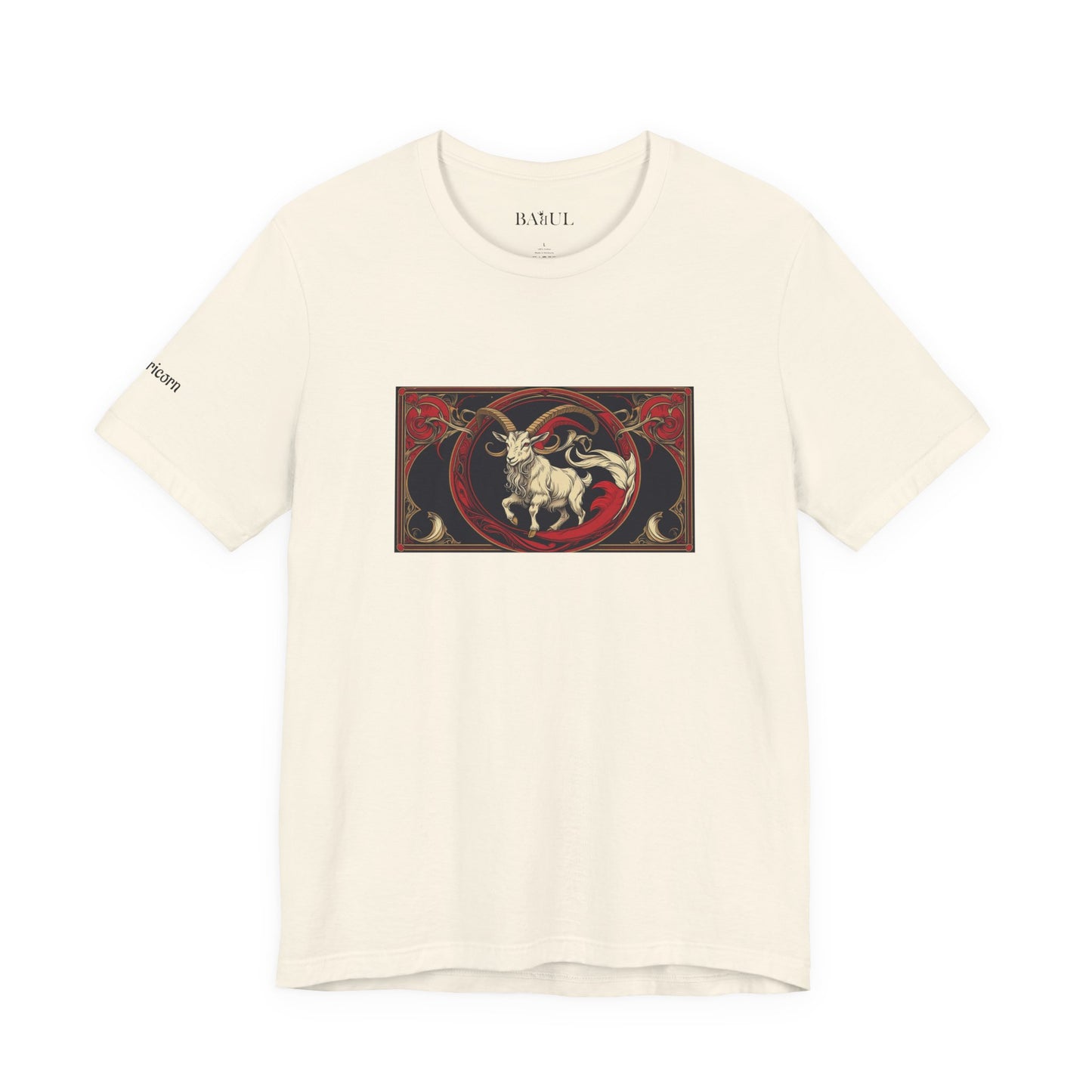 Capricorno - T-shirt Zodiaco gotico. Grafica rossa sul davanti. Zodiaco nell'ombra.