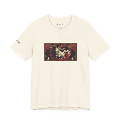 Capricorno - T-shirt Zodiaco gotico. Grafica rossa sul davanti. Zodiaco nell'ombra.