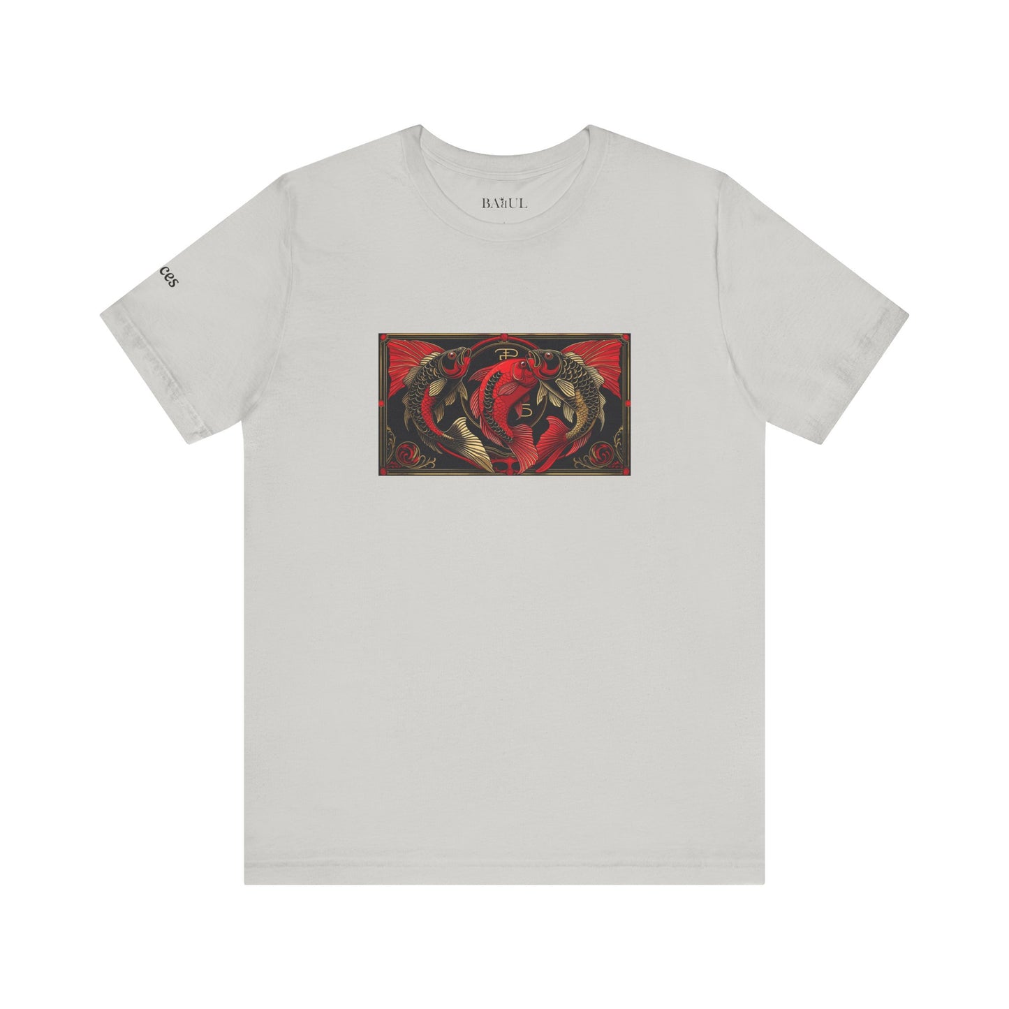 Pesci - T-shirt Zodiaco gotico. Grafica rossa sul davanti. Zodiaco nell'ombra.