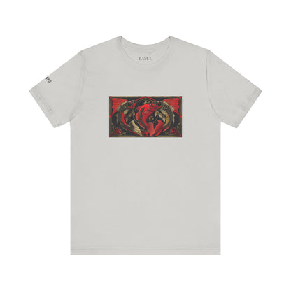 Pesci - T-shirt Zodiaco gotico. Grafica rossa sul davanti. Zodiaco nell'ombra.