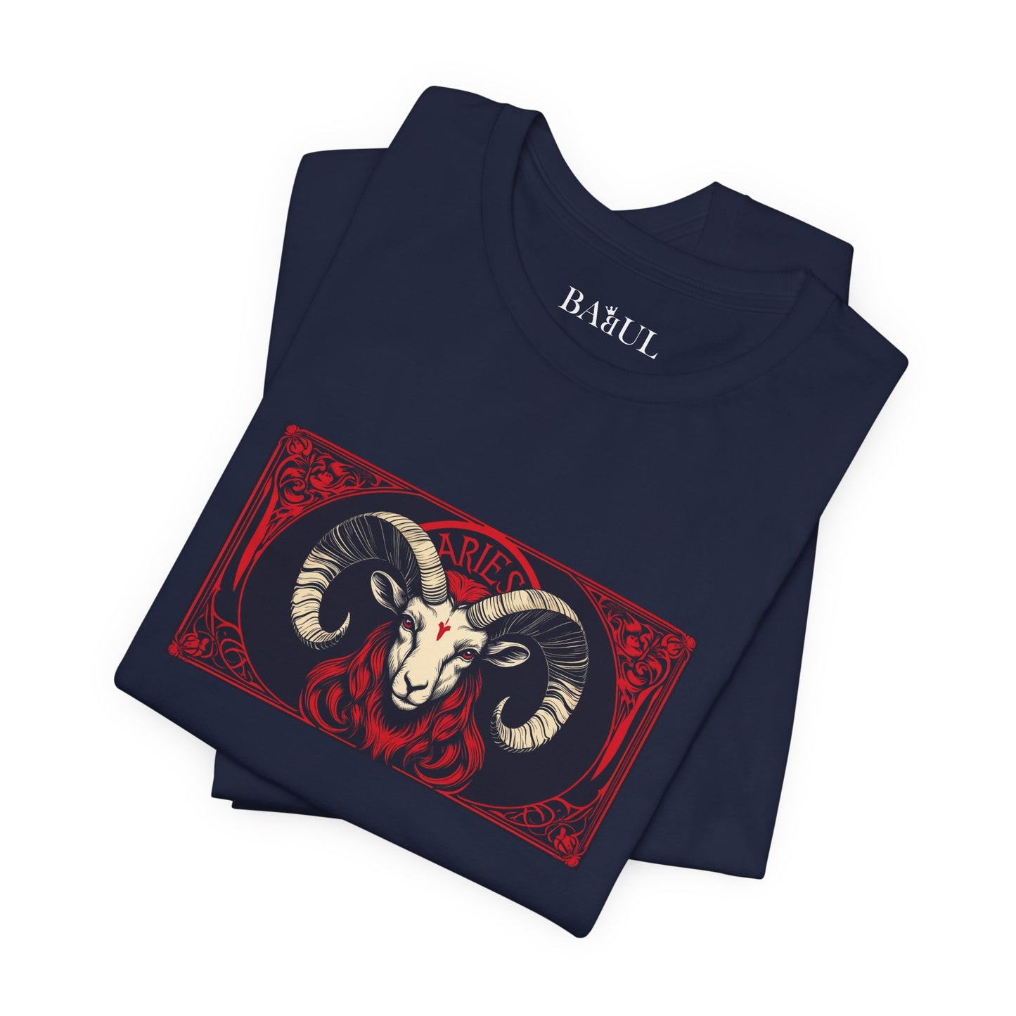 Ariete - T-shirt Zodiaco gotico. Grafica rossa sul davanti. Zodiaco nell'ombra.