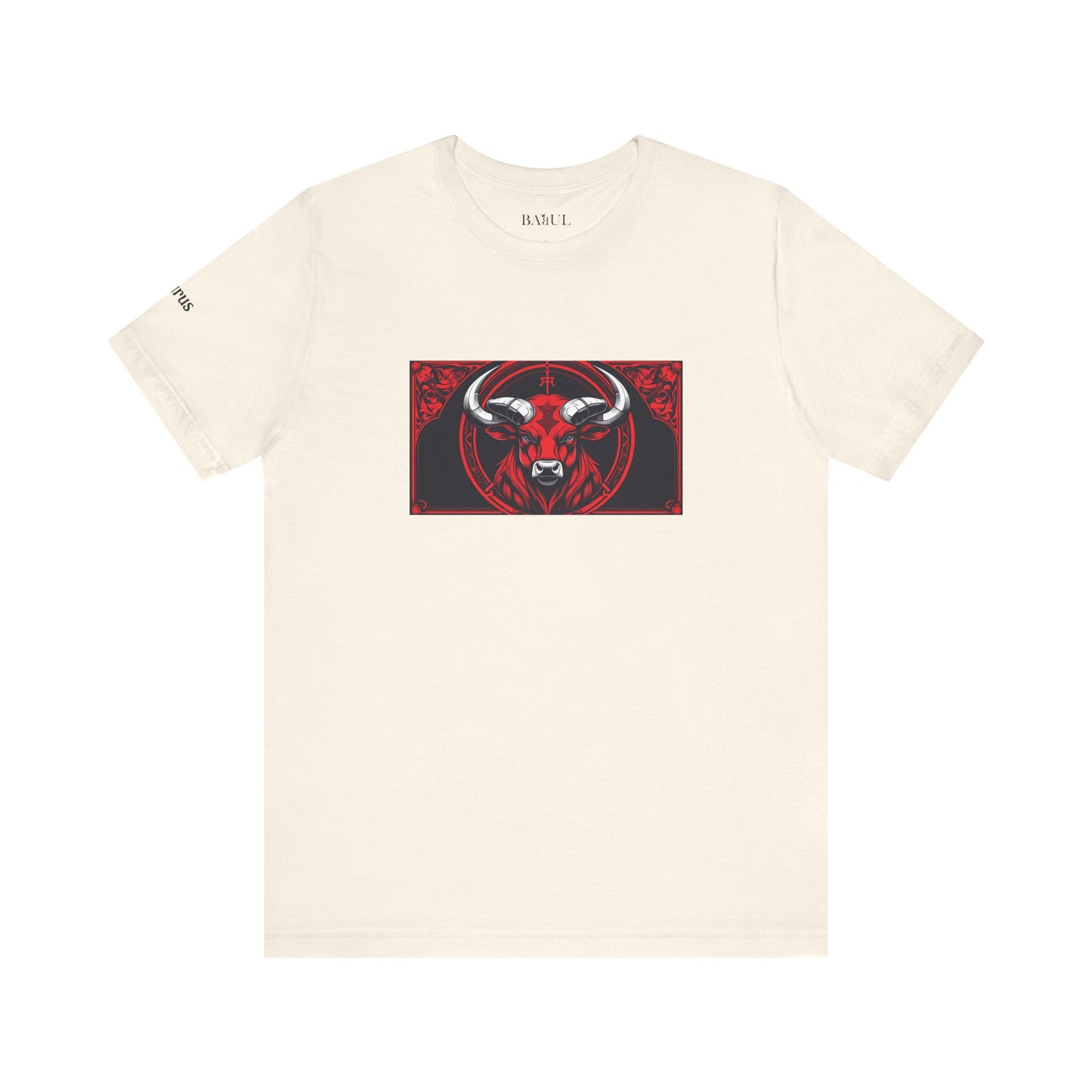 Toro - T-shirt Zodiaco gotico. Grafica rossa sul davanti. Zodiaco nell'ombra.