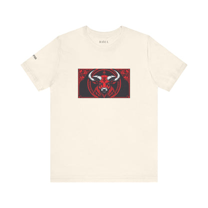 Toro - T-shirt Zodiaco gotico. Grafica rossa sul davanti. Zodiaco nell'ombra.