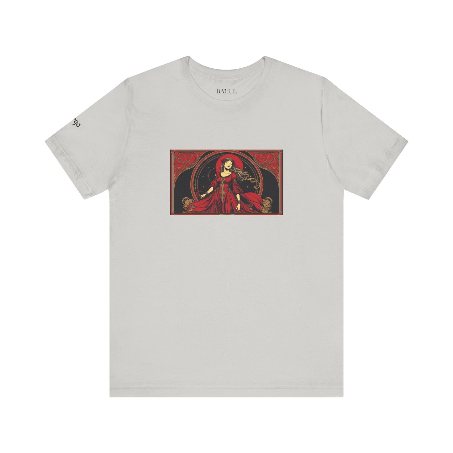 Vergine - T-shirt Zodiaco gotico. Grafica rossa sul davanti. Zodiaco nell'ombra.
