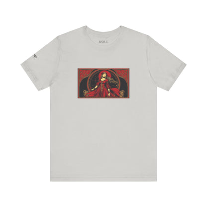 Vergine - T-shirt Zodiaco gotico. Grafica rossa sul davanti. Zodiaco nell'ombra.