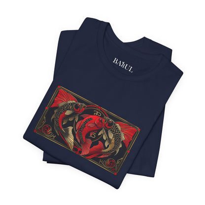 Pesci - T-shirt Zodiaco gotico. Grafica rossa sul davanti. Zodiaco nell'ombra.