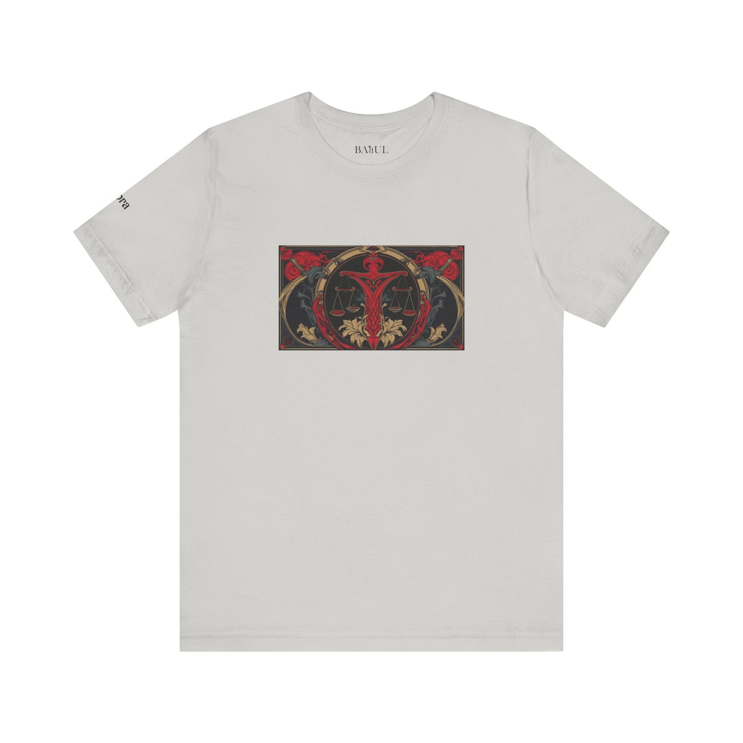 Bilancia - T-shirt Zodiaco gotico. Grafica rossa sul davanti. Zodiaco nell'ombra.