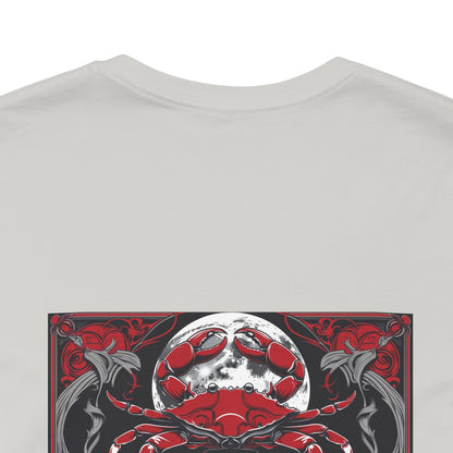 Cancro - Zodiaco gotico, maglietta con grafica rossa sul retro. Zodiaco nell'ombra