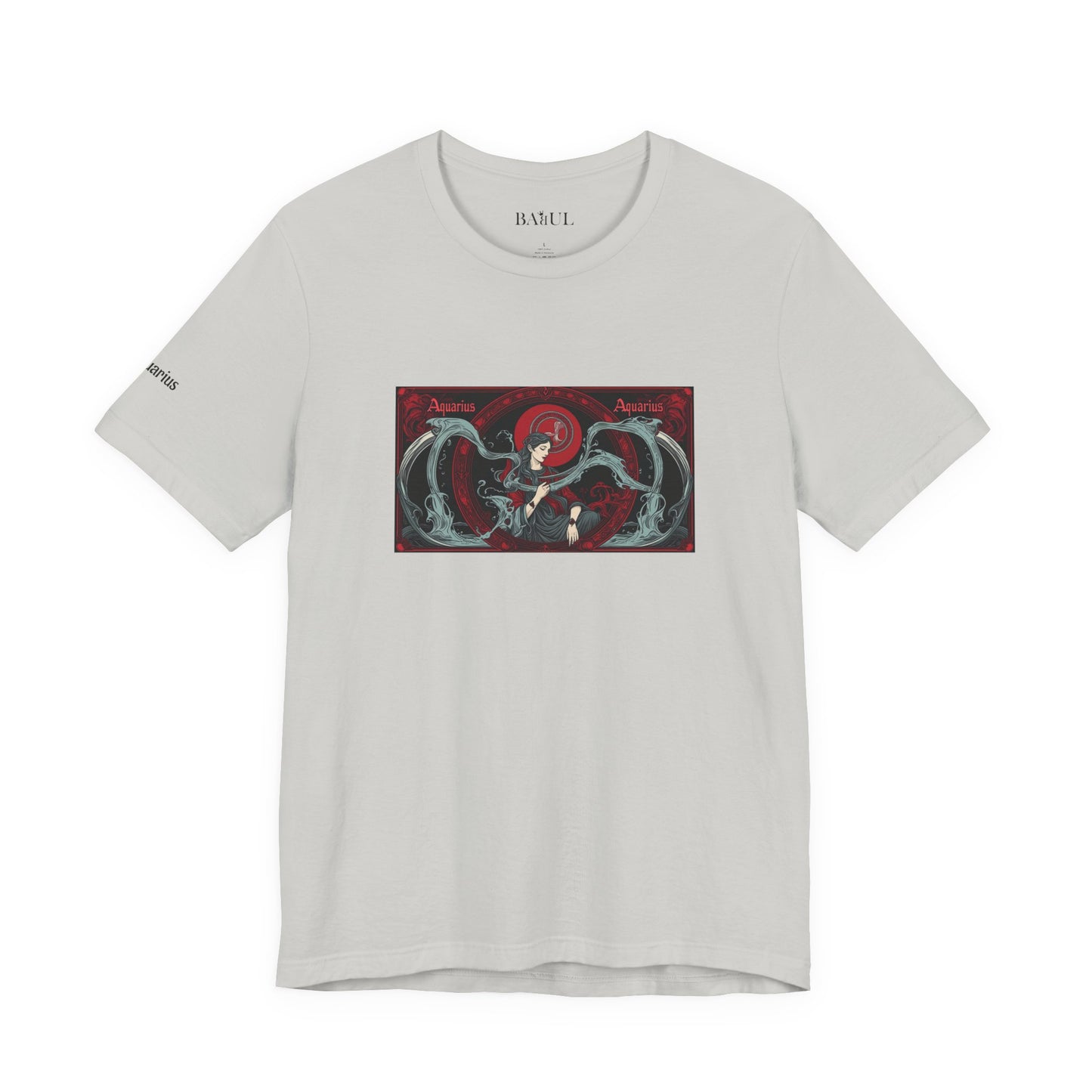 Acquario - T-shirt Zodiaco gotico. Grafica rossa sul davanti. Zodiaco nell'ombra.