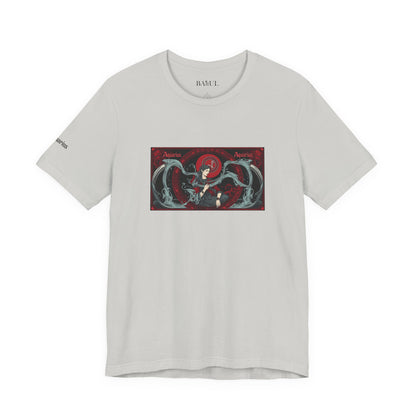 Acquario - T-shirt Zodiaco gotico. Grafica rossa sul davanti. Zodiaco nell'ombra.