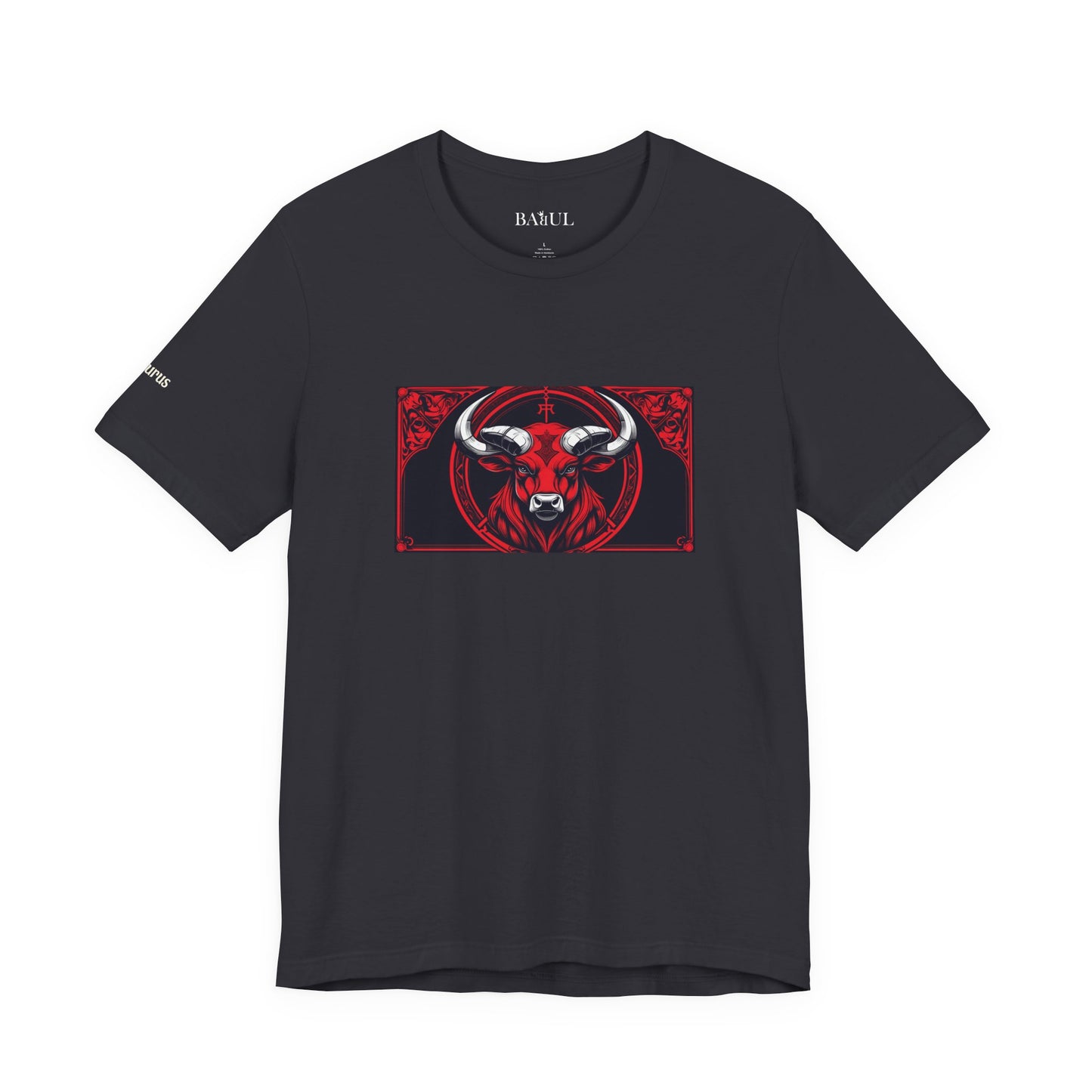 Toro - T-shirt Zodiaco gotico. Grafica rossa sul davanti. Zodiaco nell'ombra.